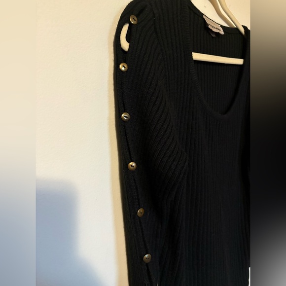 DAVID BENJAMIN Black Wool Sweater with Gold Button Accents and Cut outs Down Arm - Picture 5 of 8